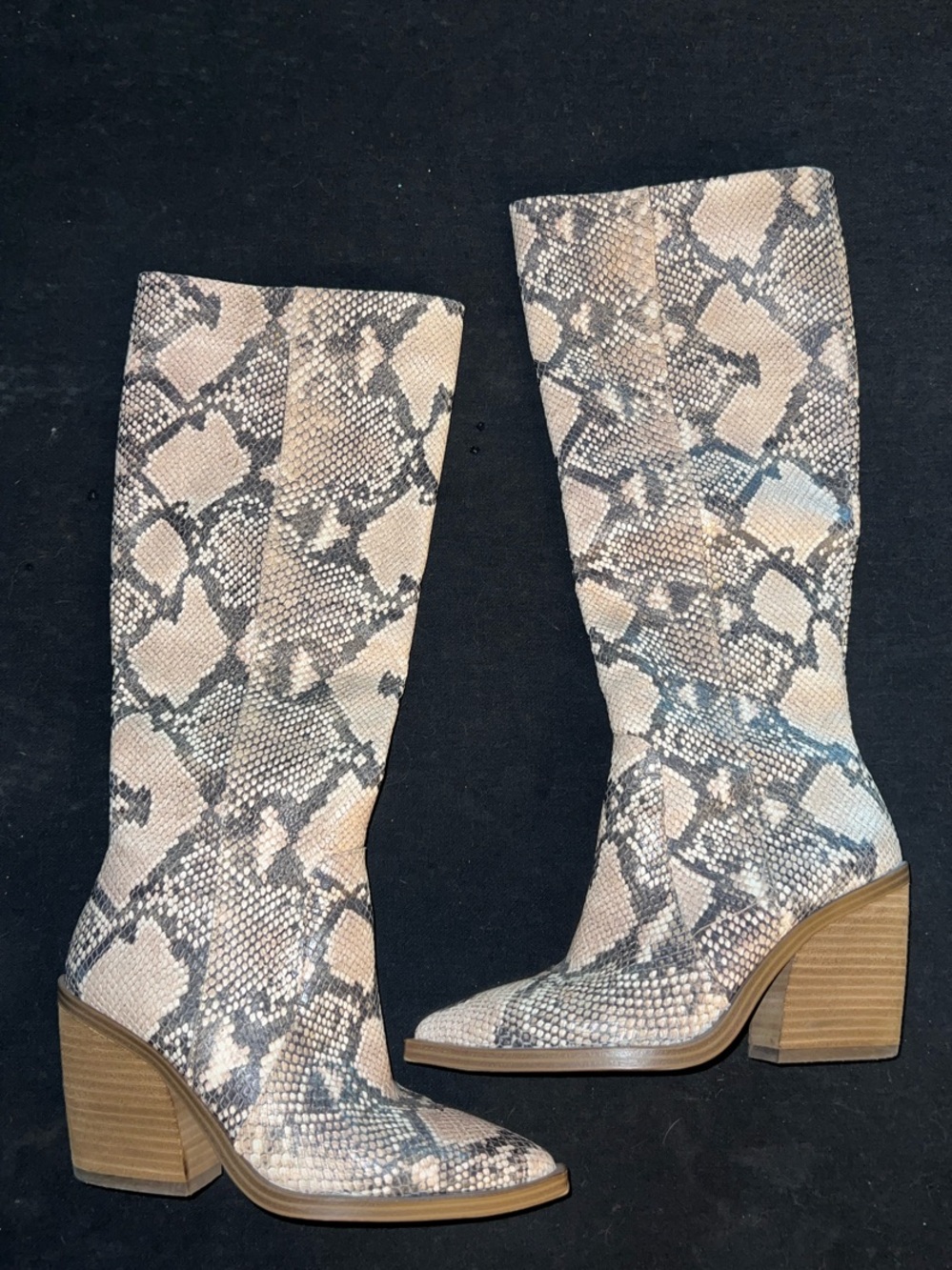 Vince Camuto Snake-Print Over-the-Knee Boots - Beige & Gray